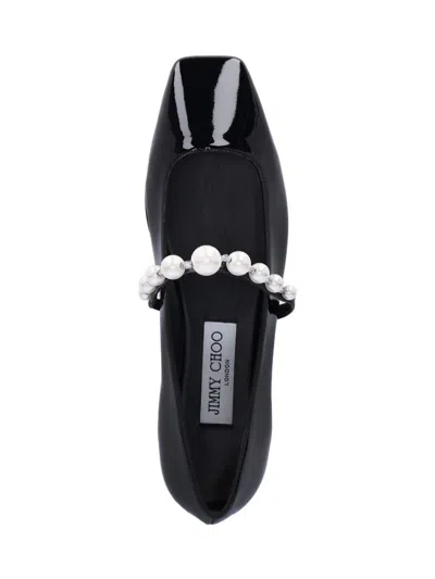Jimmy Choo Pearl Square Toe Patent Ballerina Shoes In Black