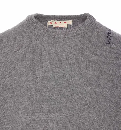 Marni Crew Neck Embroidered Detail Long Sleeves In Grey