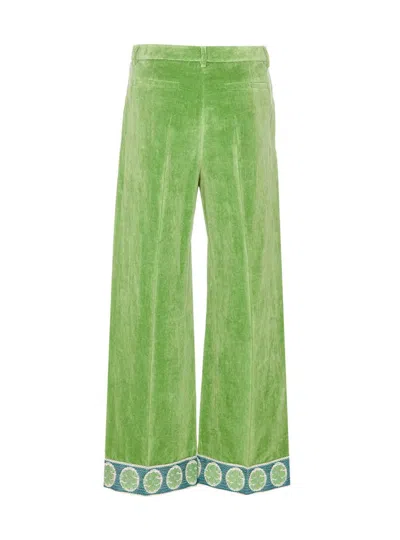 Valentino Garavani Velvet Trousers With Jacquard Hem In Green