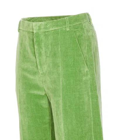 Valentino Garavani Velvet Trousers With Jacquard Hem In Green