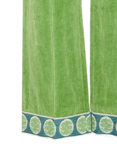 Valentino Garavani Velvet Trousers With Jacquard Hem In Green