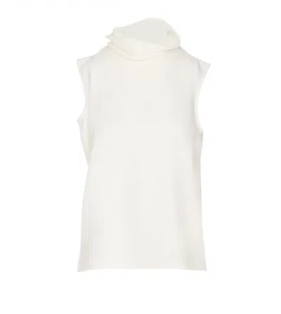 Valentino Draped Neckline Sleeveless Top In White