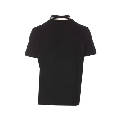 Valentino Garavani Black Polo Shirt With Classic Bicolor Collar And Logo Patch On The Front In Cotto In Black