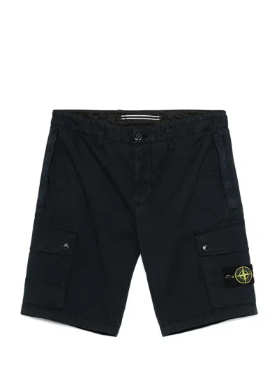 Stone Island Blue Shorts With Elastic Drawstring Waist And Logo Patch On The Front In Cotton Man In Blue