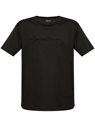 Giorgio Armani Official Store Pure Cotton Interlock T-shirt With Embroidered Logo In Black