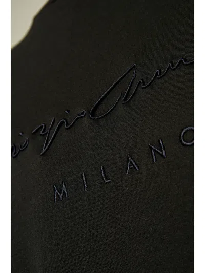 Giorgio Armani Official Store Pure Cotton Interlock T-shirt With Embroidered Logo In Black