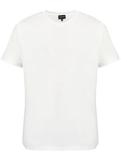 Giorgio Armani Official Store Pure Cotton Interlock T-shirt With Embroidered Logo In Black