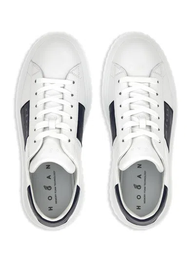 Hogan Panelled Design Calf Leather Sneakers With Chunky Sole In White