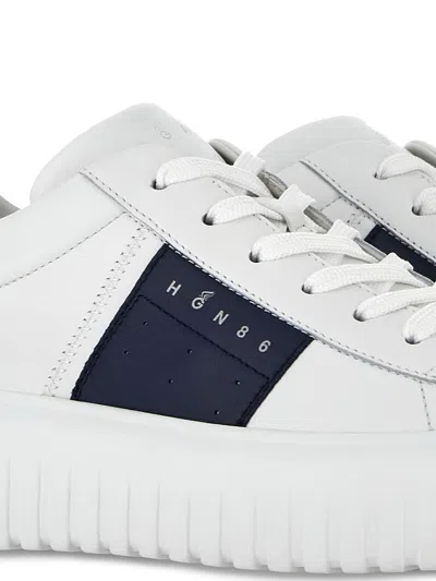 Hogan Panelled Design Calf Leather Sneakers With Chunky Sole In White