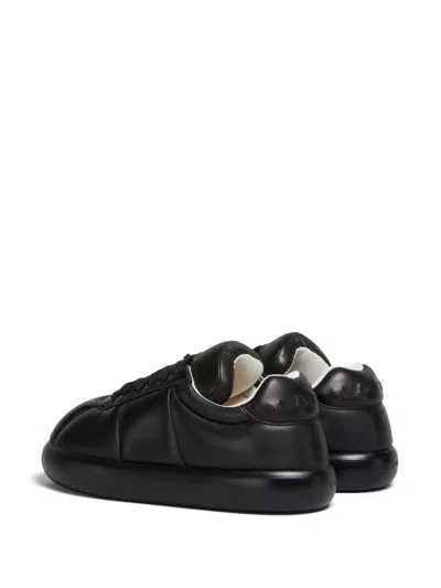 Marni Padded Leather Sneakers With Flat Rubber Sole In Black