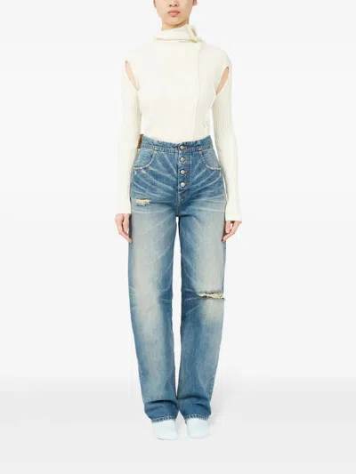Mm6 Maison Margiela Worn-effect Jeans With Cut-out Details