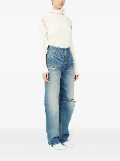 Mm6 Maison Margiela Worn-effect Jeans With Cut-out Details