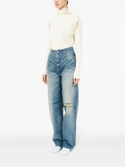 Mm6 Maison Margiela Worn-effect Jeans With Cut-out Details