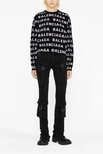 Balenciaga Women Allover Logo Wool Cropped Sweater In Multi