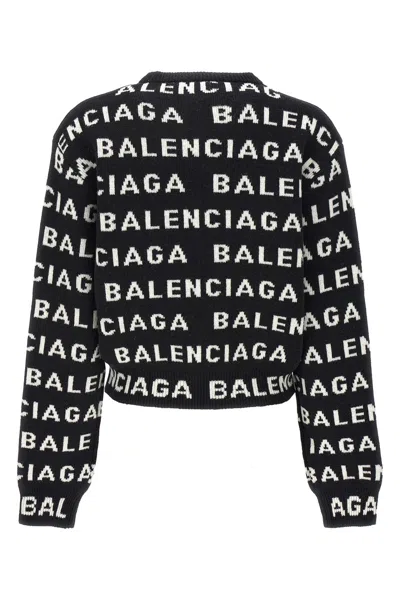 Balenciaga Women Allover Logo Wool Cropped Sweater In Multi