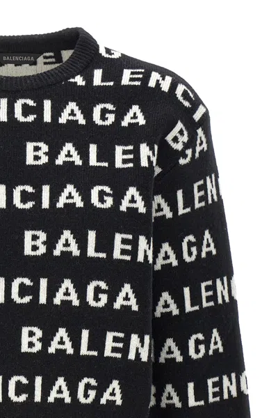 Balenciaga Women Allover Logo Wool Cropped Sweater In Multi