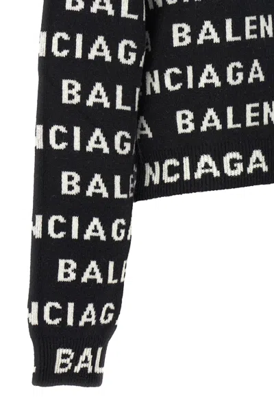 Balenciaga Women Allover Logo Wool Cropped Sweater In Multi