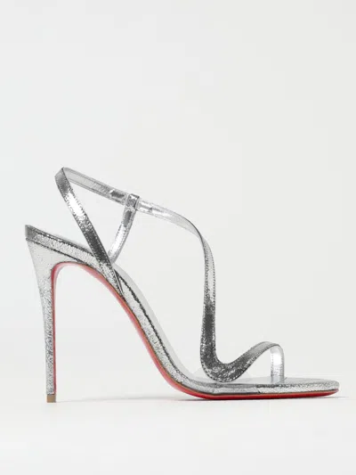 Christian Louboutin Heeled Sandals With Strappy Metallic Finish In Silver