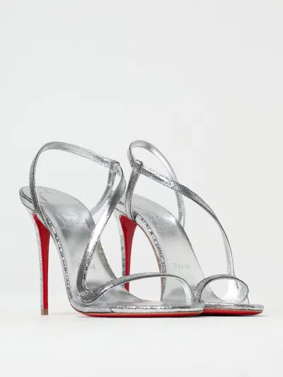 Christian Louboutin Heeled Sandals With Strappy Metallic Finish In Silver