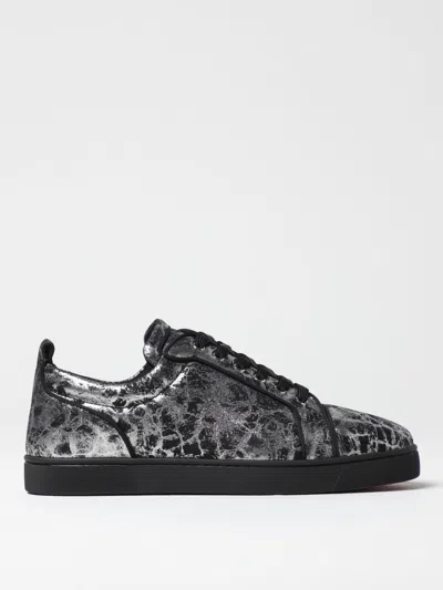 Christian Louboutin Louis Junior Orlato Metallic Printed Suede Sneakers In Black