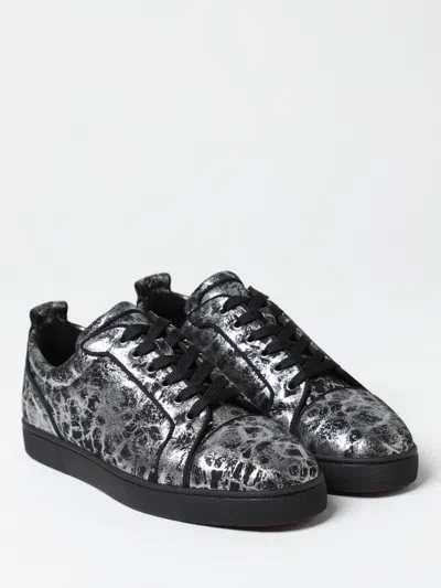 Christian Louboutin Louis Junior Orlato Metallic Printed Suede Sneakers In Black