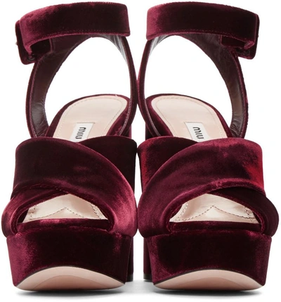 Shop Miu Miu Burgundy Velvet Platform Sandals