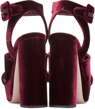 Shop Miu Miu Burgundy Velvet Platform Sandals
