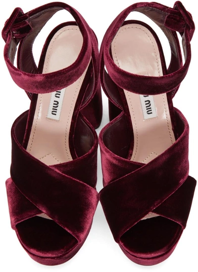 Shop Miu Miu Burgundy Velvet Platform Sandals