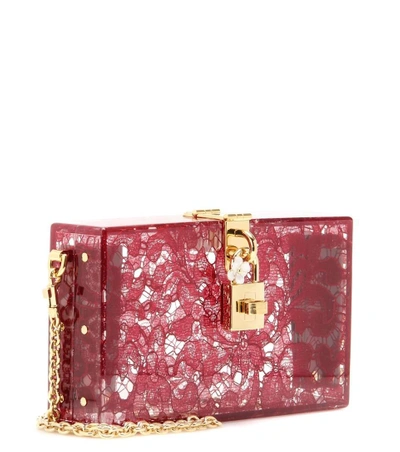 Shop Dolce & Gabbana Dolce Box Embellished Clutch In Dark Red