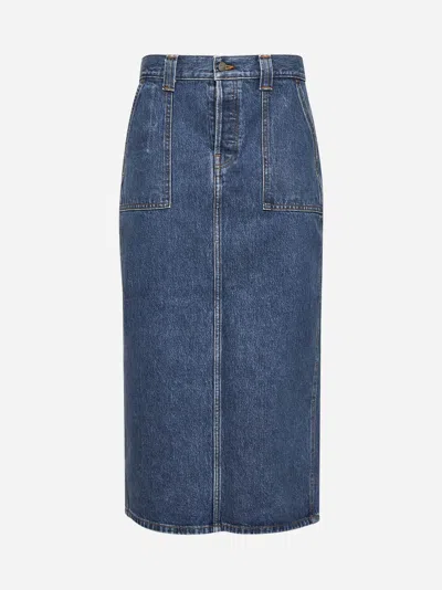 Khaite Blue Denim Genevieve Midi Skirt