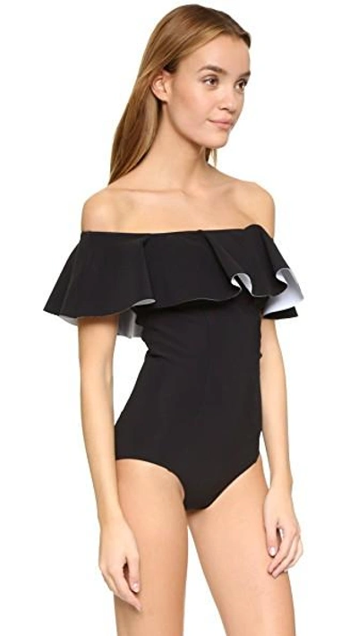 Shop Lisa Marie Fernandez Mira Flounce Maillot In Black/white