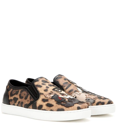 Shop Dolce & Gabbana Printed Leather Slip-on Sneakers In Light Leige