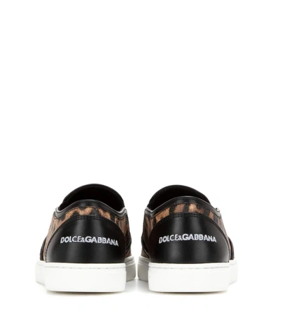 Shop Dolce & Gabbana Printed Leather Slip-on Sneakers In Light Leige