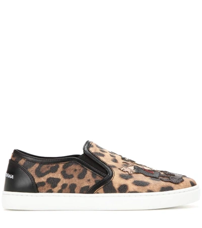 Shop Dolce & Gabbana Printed Leather Slip-on Sneakers In Light Leige