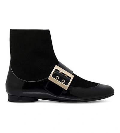 Shop Lanvin Panelled Leather And Suede Ankle Boots In Black