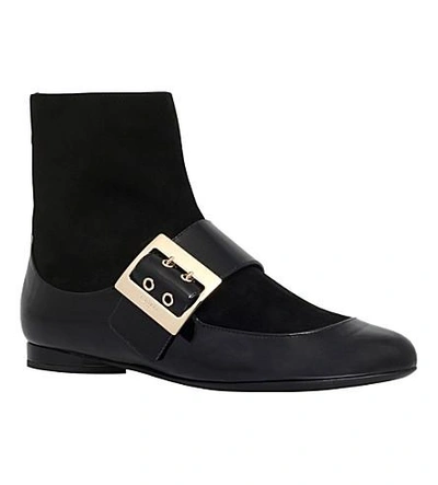 Shop Lanvin Panelled Leather And Suede Ankle Boots In Black