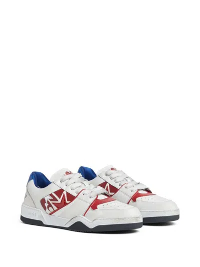 Dsquared2 White Sneakers With Distressed Effect And Logo On The Heel In Leather Man In White