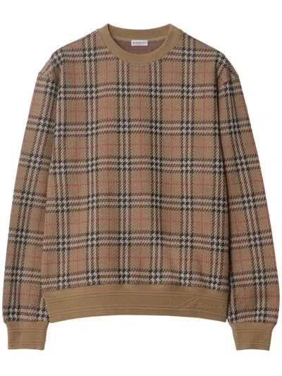 Burberry Check Pattern Sweatshirt With Embroidered Logo In Multicolor
