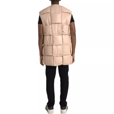 Bottega Veneta Beige Quilted Sleeveless Calf Leather Jacket In Beige