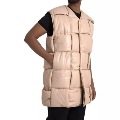 Bottega Veneta Beige Quilted Sleeveless Calf Leather Jacket In Beige