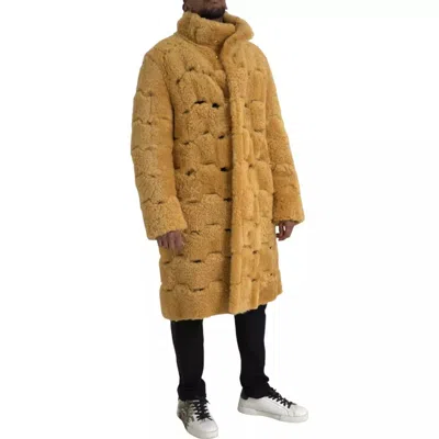 Bottega Veneta Yellow Wool Long Teddy Coat Jacket In Yellow