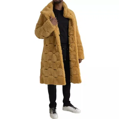 Bottega Veneta Yellow Wool Long Teddy Coat Jacket In Yellow