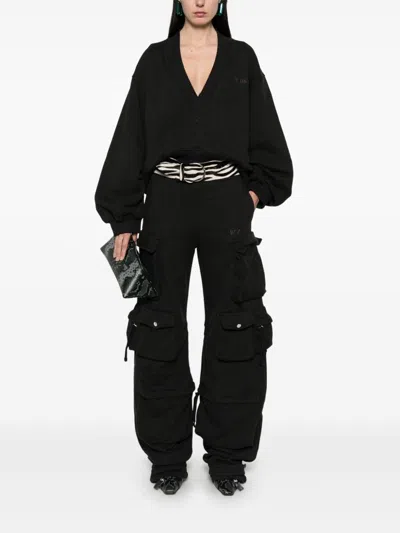 Attico Oversized Sweatshirt With Deep V-neck In Gradient Black In Black Fade/brown