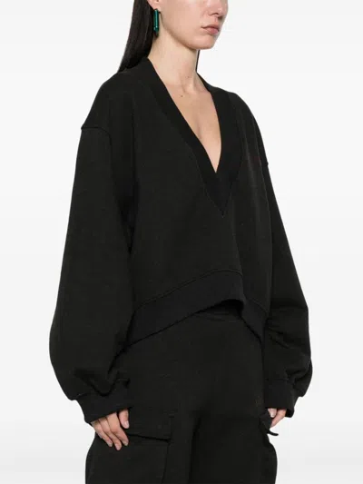 Attico Oversized Sweatshirt With Deep V-neck In Gradient Black In Black Fade/brown