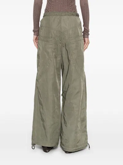 Attico Wide Leg High-waisted Pants With Adjustable Elastic In Military Green