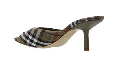 Burberry Khaki Check Linen Blend Mews High Mules In Brush