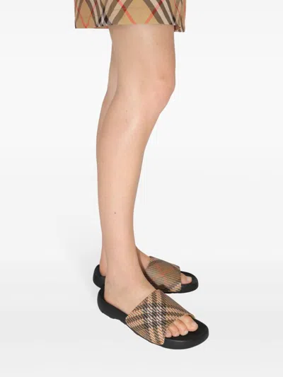 Burberry Check Pattern Slip-on Slides In Beige