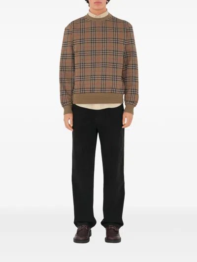Burberry Check Pattern Sweatshirt With Embroidered Logo In Multicolor