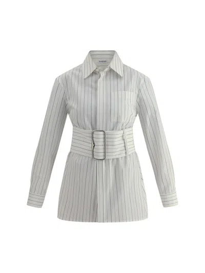 Burberry Belted Pinstriped Cotton-poplin Shirt In White