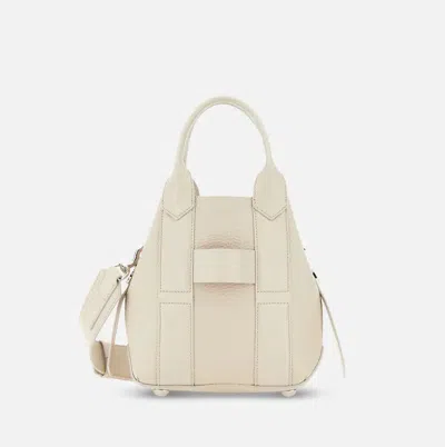 Hogan Script Small Leather Tote Bag In Beige
